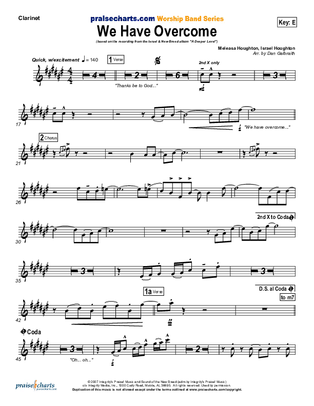 We Have Overcome Clarinet (Israel Houghton)