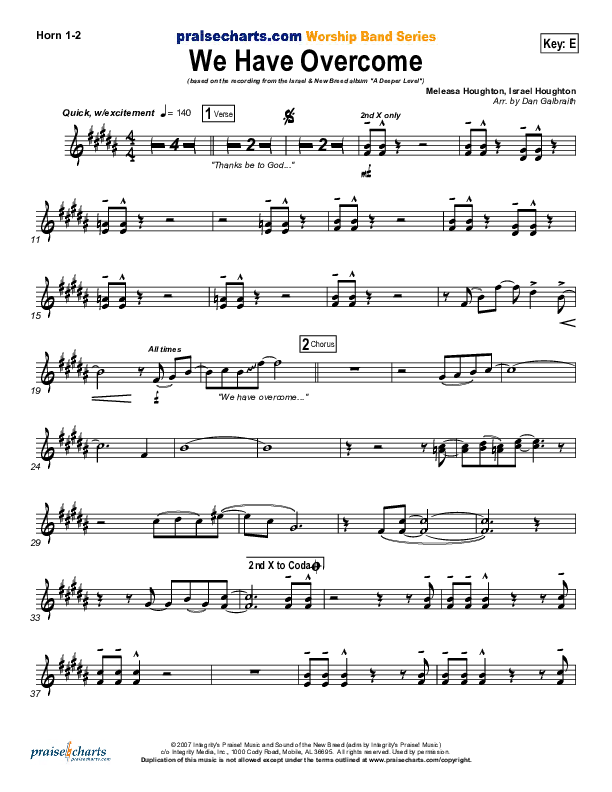 We Have Overcome French Horn 1/2 (Israel Houghton)