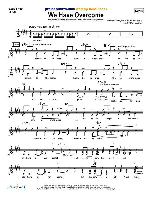 We Have Overcome Lead Sheet (Israel Houghton)