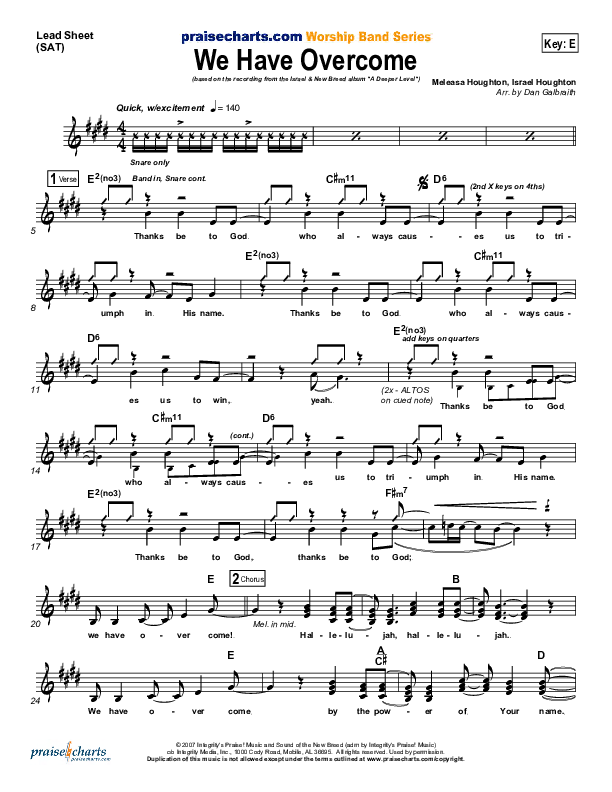 We Have Overcome Lead Sheet (SAT) (Israel Houghton)