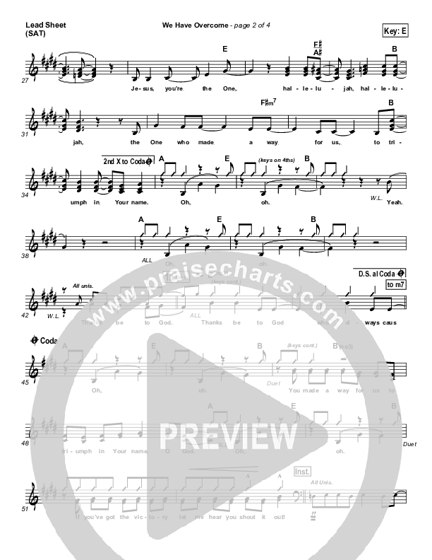 We Have Overcome Lead Sheet (SAT) (Israel Houghton)