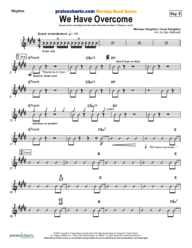 We Have Overcome Rhythm Chart (Israel Houghton)