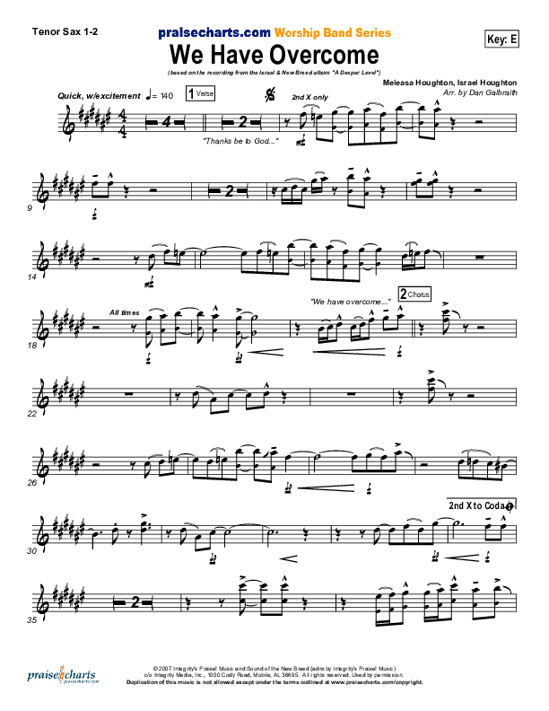 We Have Overcome Tenor Sax 1/2 (Israel Houghton)