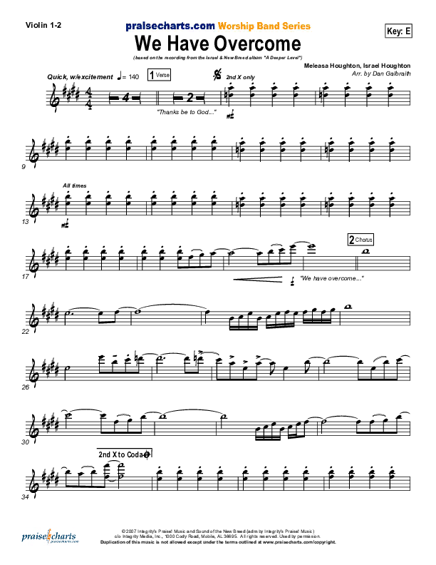 We Have Overcome Violin 1/2 (Israel Houghton)