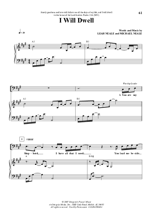 I Will Dwell Piano/Vocal (Michael Neale)