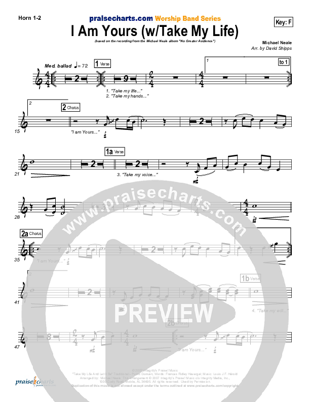 I Am Yours (with Take My Life And Let It Be) French Horn 1/2 (Michael Neale)