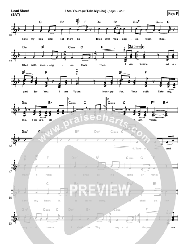 I Am Yours (with Take My Life And Let It Be) Lead Sheet (Michael Neale)