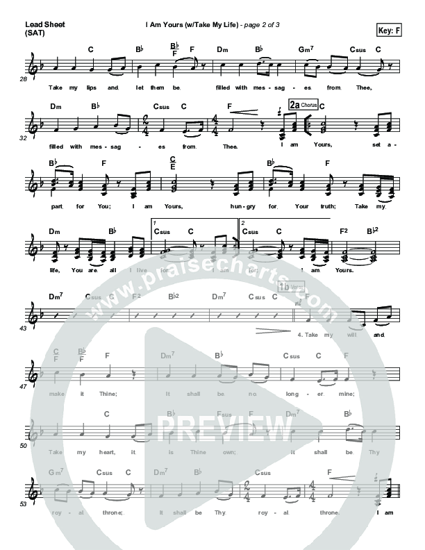 I Am Yours (with Take My Life And Let It Be) Lead Sheet (SAT) (Michael Neale)