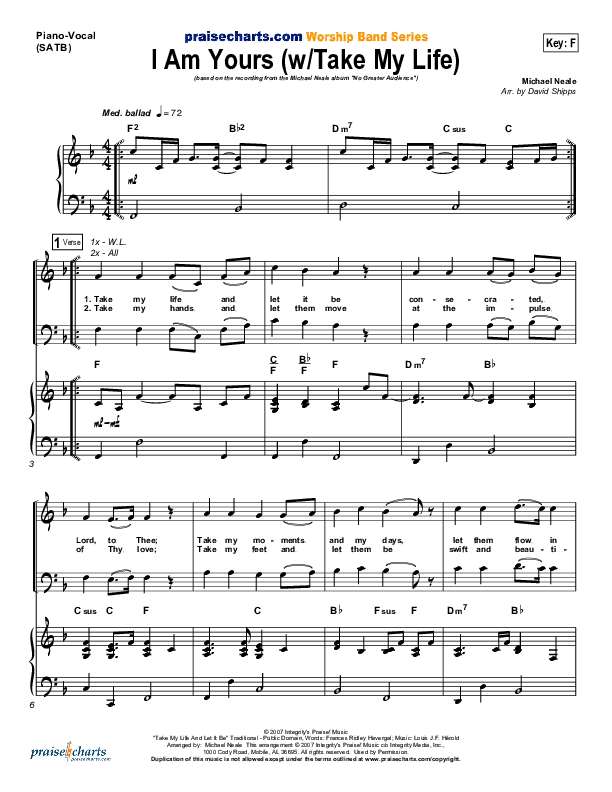 I Am Yours (with Take My Life And Let It Be) Piano/Vocal (SATB) (Michael Neale)