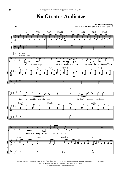 No Greater Audience Piano/Vocal (Michael Neale)