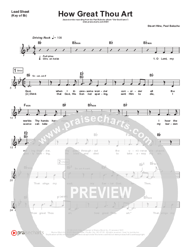 How Great Thou Art Lead Sheet (Melody) (Paul Baloche)
