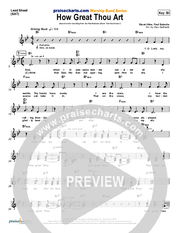 How Great Thou Art Lead Sheet (SAT) (Paul Baloche)