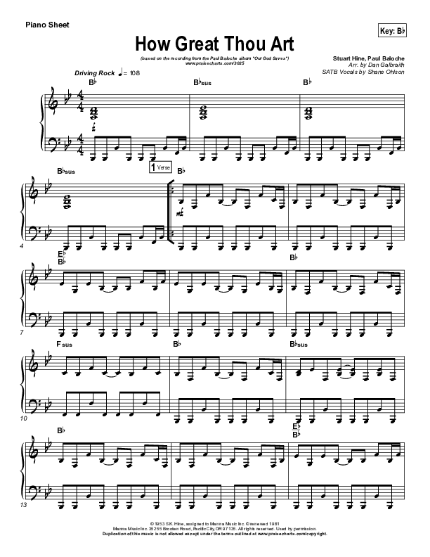 How Great Thou Art Piano Sheet (Paul Baloche)