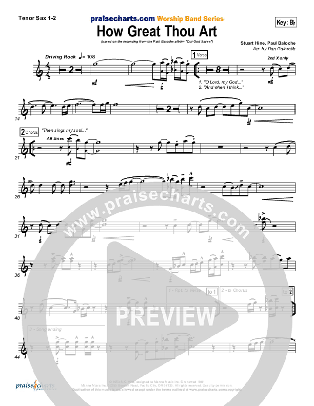 How Great Thou Art Tenor Sax 1/2 (Paul Baloche)