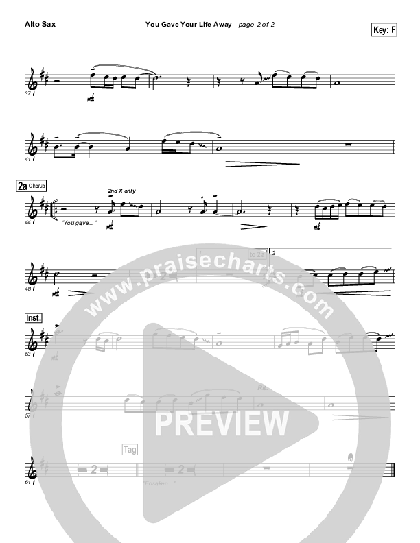 You Gave Your Life Away Alto Sax (Paul Baloche)