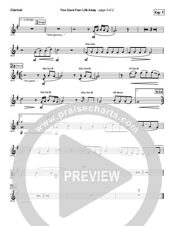 You Gave Your Life Away Clarinet (Paul Baloche)