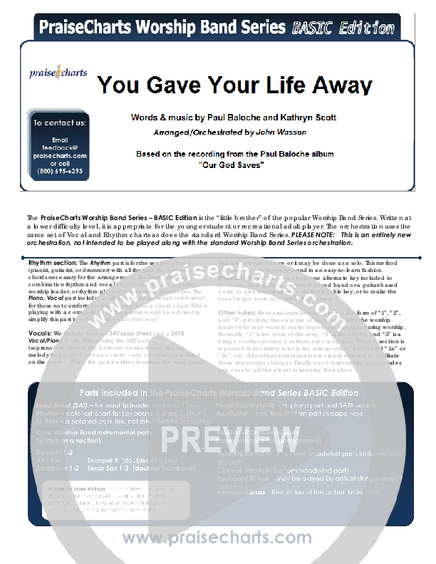 You Gave Your Life Away Praise Band (Paul Baloche)