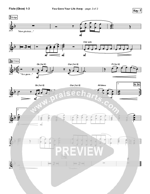 You Gave Your Life Away Flute/Oboe 1/2/3 (Paul Baloche)