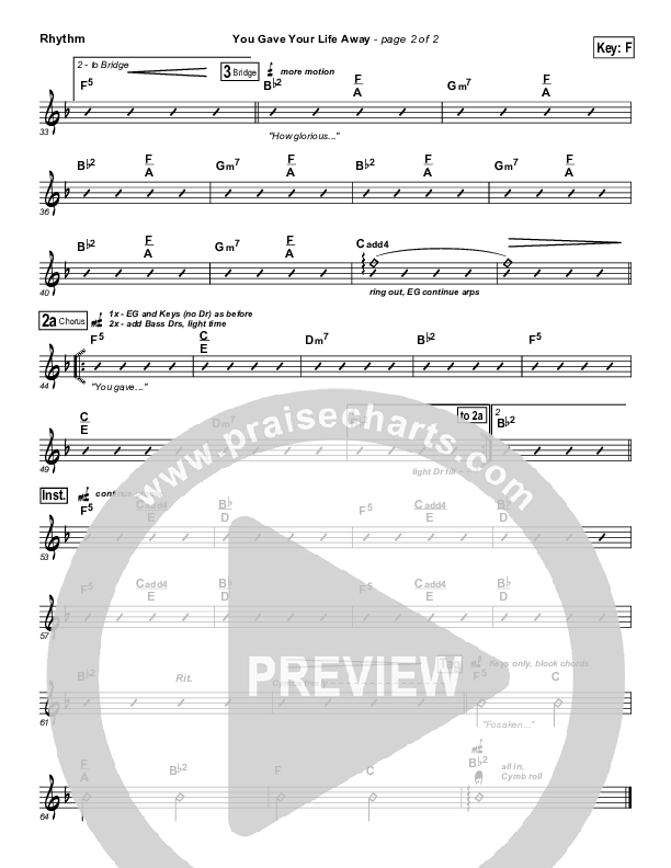 You Gave Your Life Away Rhythm Chart (Paul Baloche)