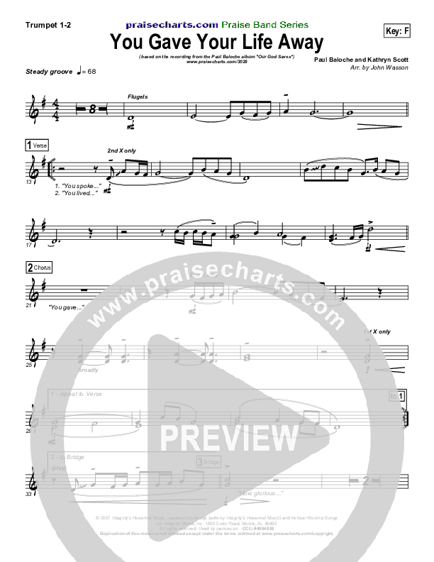 You Gave Your Life Away Trumpet 1,2 (Paul Baloche)