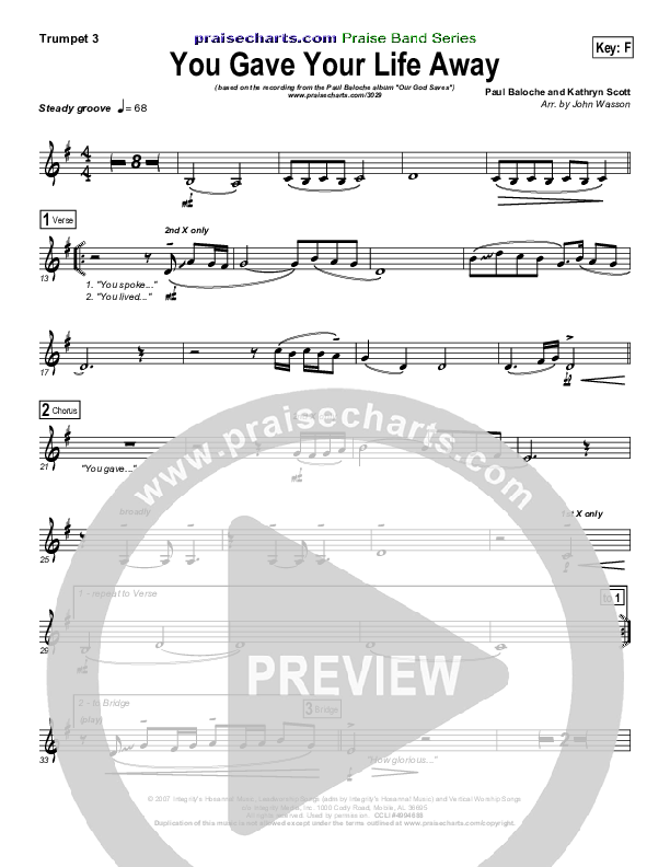 You Gave Your Life Away Trumpet 3 (Paul Baloche)