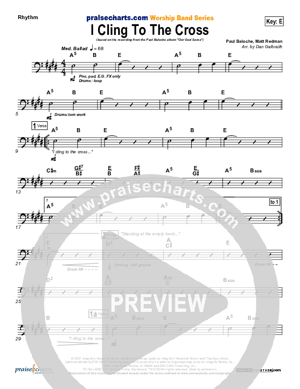 I Cling To The Cross Rhythm Chart (Paul Baloche)
