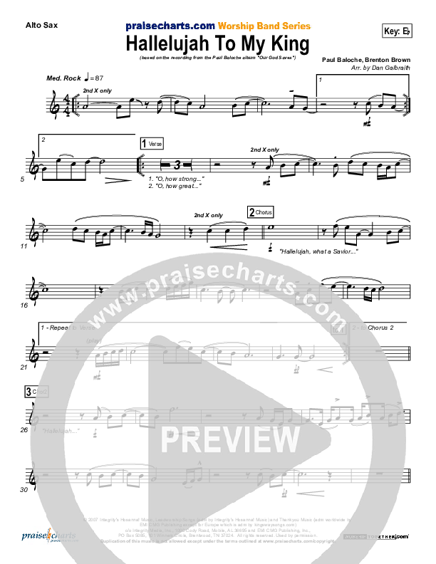 Hallelujah To My King Alto Sax (Paul Baloche)