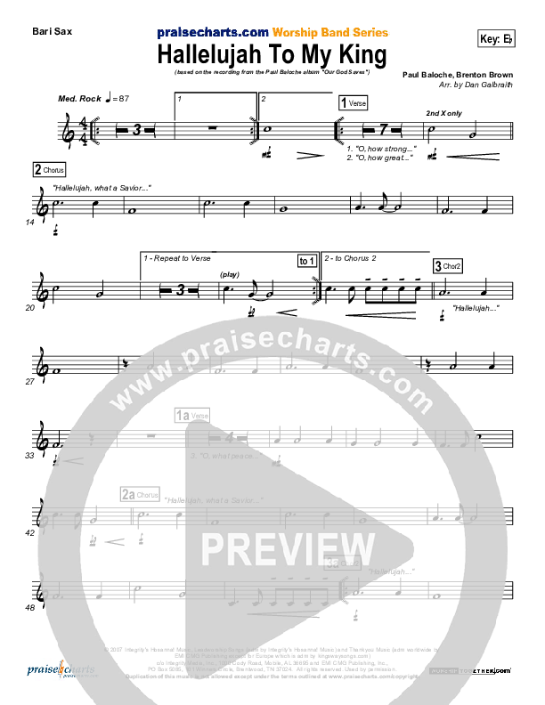 Hallelujah To My King Bari Sax (Paul Baloche)