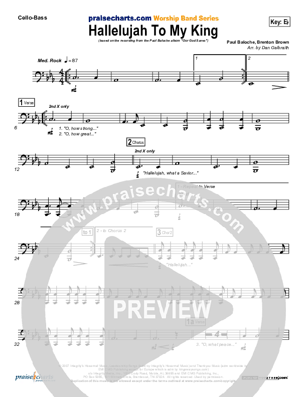 Hallelujah To My King Cello/Bass (Paul Baloche)