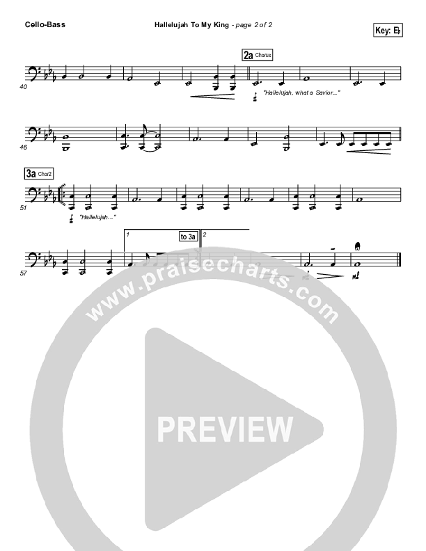 Hallelujah To My King Cello/Bass (Paul Baloche)