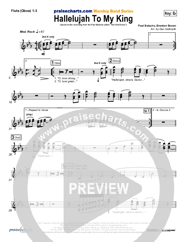 Hallelujah To My King Flute/Oboe 1/2/3 (Paul Baloche)