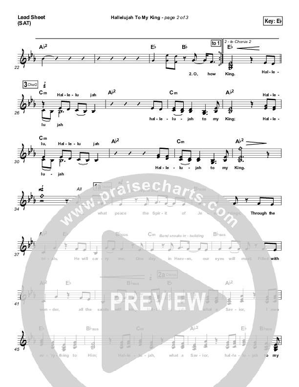 Hallelujah To My King Lead Sheet (Paul Baloche)