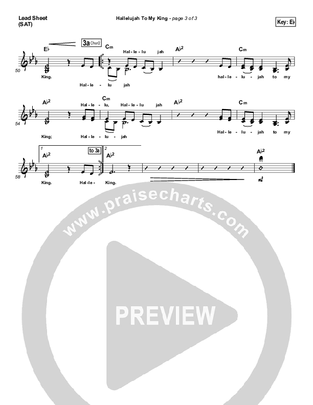 Hallelujah To My King Lead Sheet (Paul Baloche)