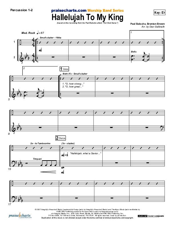 Hallelujah To My King Percussion 1/2 (Paul Baloche)
