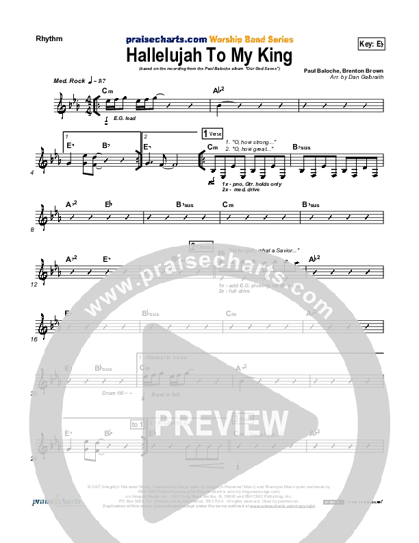 Hallelujah To My King Rhythm Chart (Paul Baloche)
