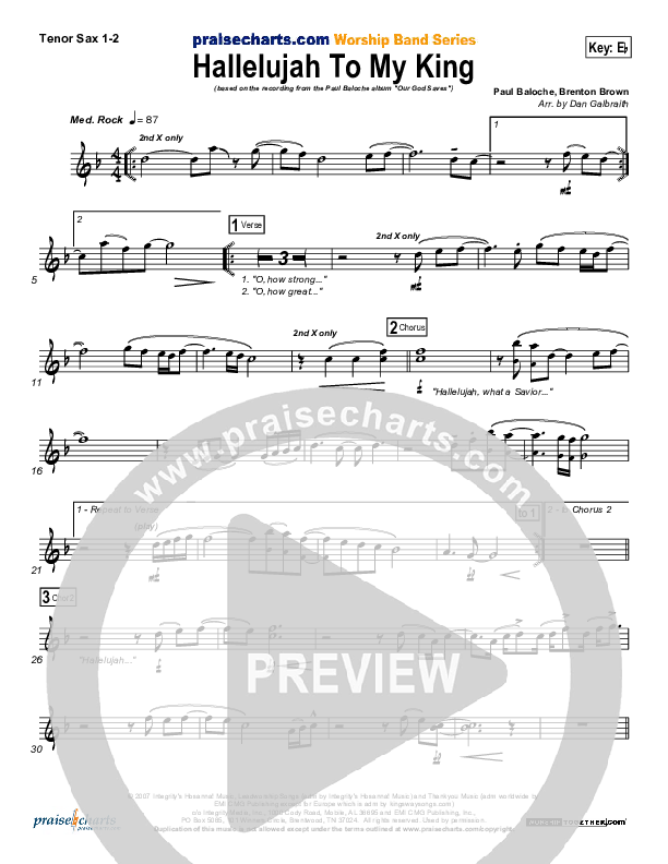 Hallelujah To My King Tenor Sax 1/2 (Paul Baloche)