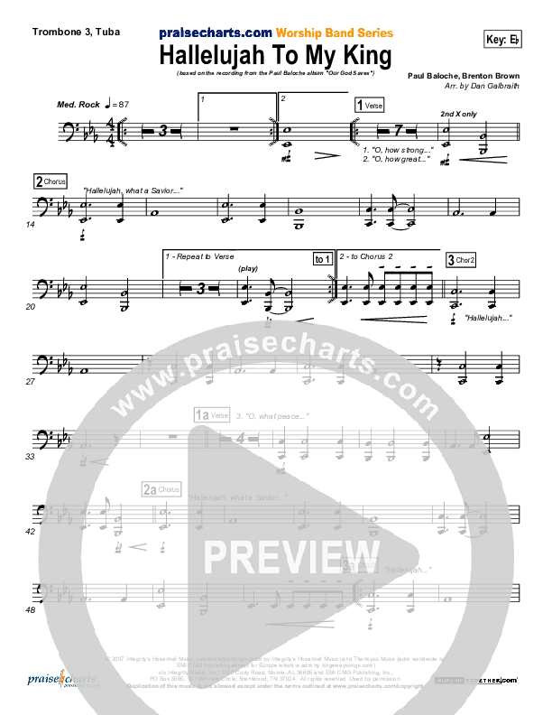 Hallelujah To My King Trombone 3/Tuba (Paul Baloche)