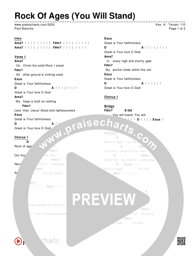 Rock Of Ages (You Will Stand) Chords & Lyrics (Paul Baloche)