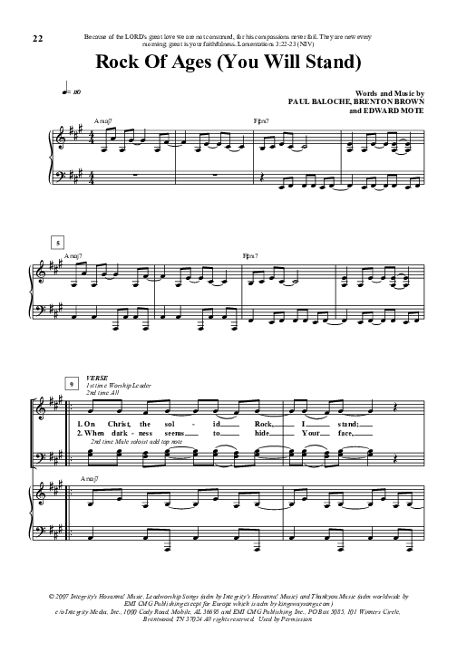 Rock Of Ages (You Will Stand) Piano Sheet (Paul Baloche)