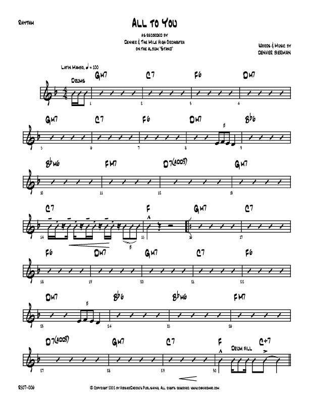 All To You Rhythm Chart (Denver Bierman)
