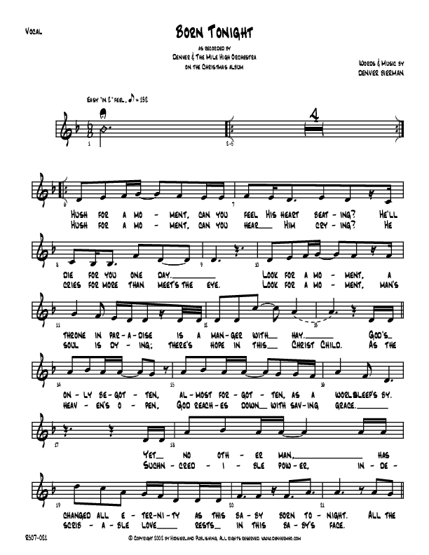 Born Tonight Lead Sheet (Denver Bierman)