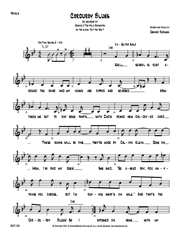 Corduroy Blues Lead Sheet (Denver Bierman)