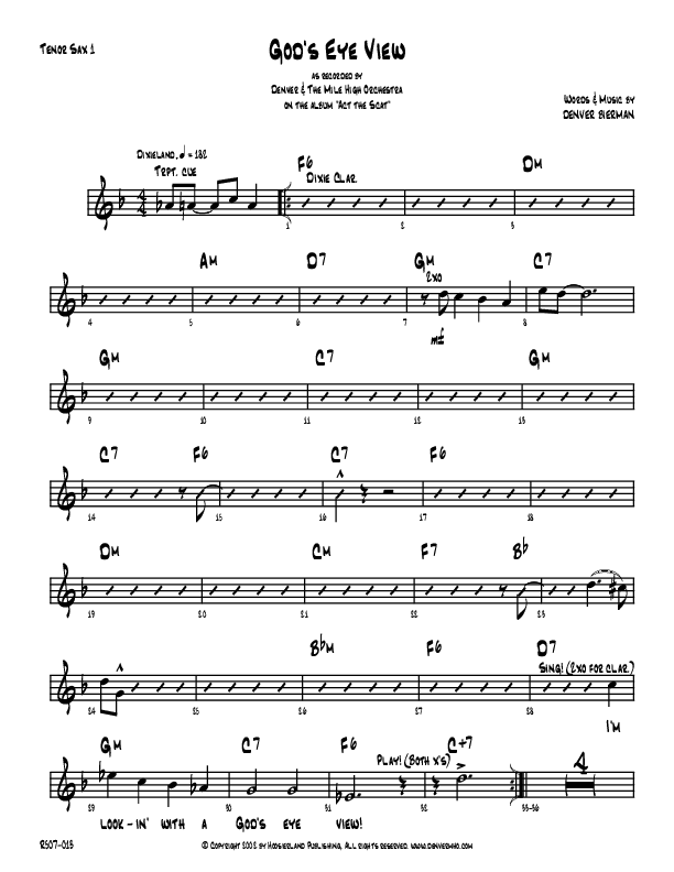 God's Eye View Tenor Sax 1/2 (Denver Bierman)