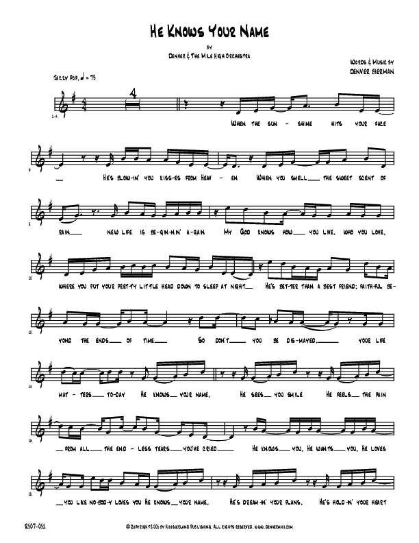 He Knows Your Name Lead Sheet (Denver Bierman)