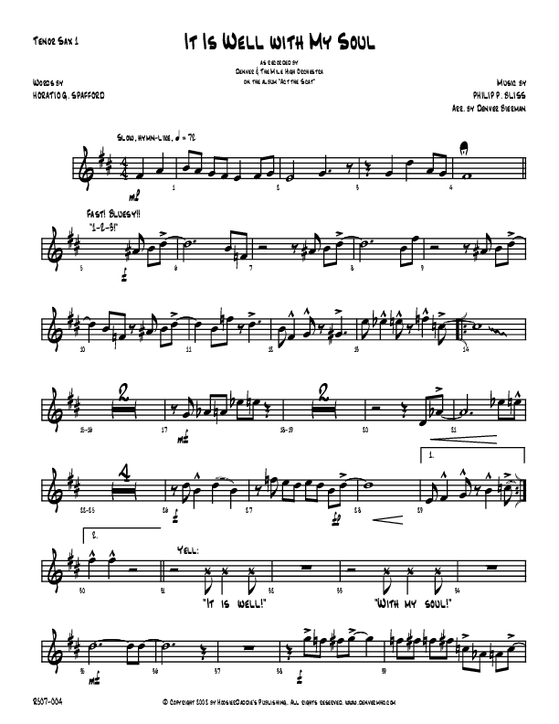 It Is Well With My Soul Tenor Sax 1/2 (Denver Bierman)
