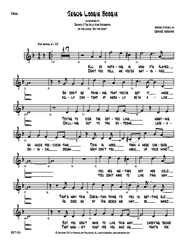 Jesus Loogie Boogie Lead Sheet (Denver Bierman)