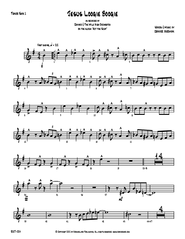 Jesus Loogie Boogie Tenor Sax 1/2 (Denver Bierman)