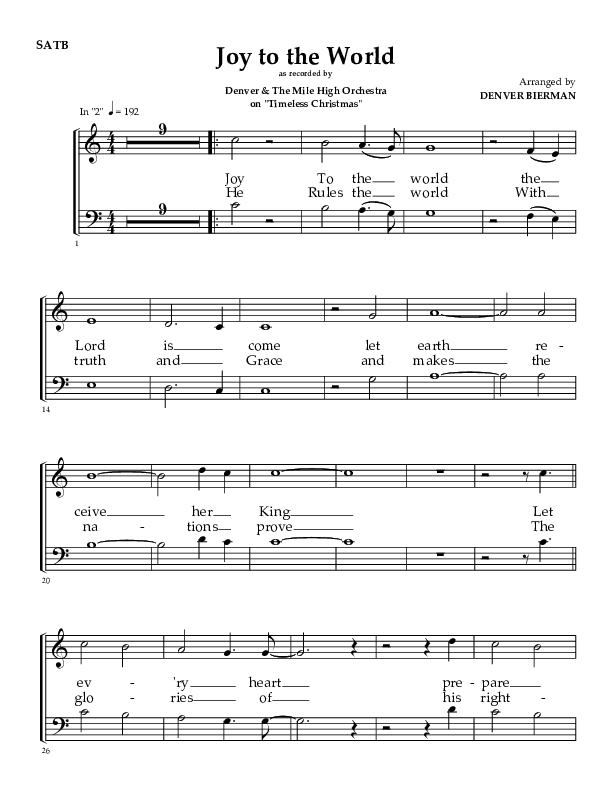 Joy To The World Choir Vocals (SATB) (Denver Bierman)