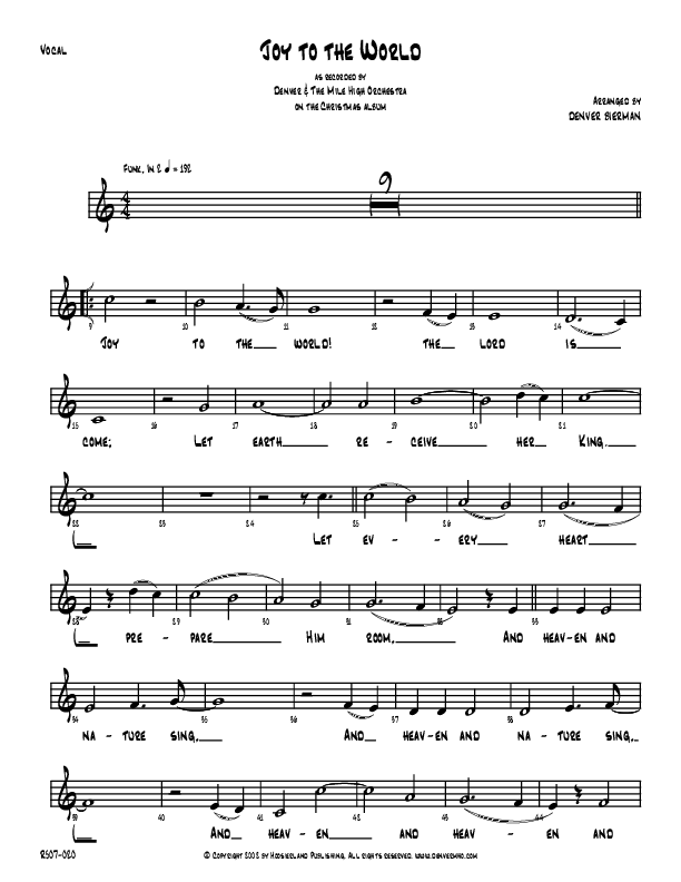 Joy To The World Lead Sheet (Denver Bierman)