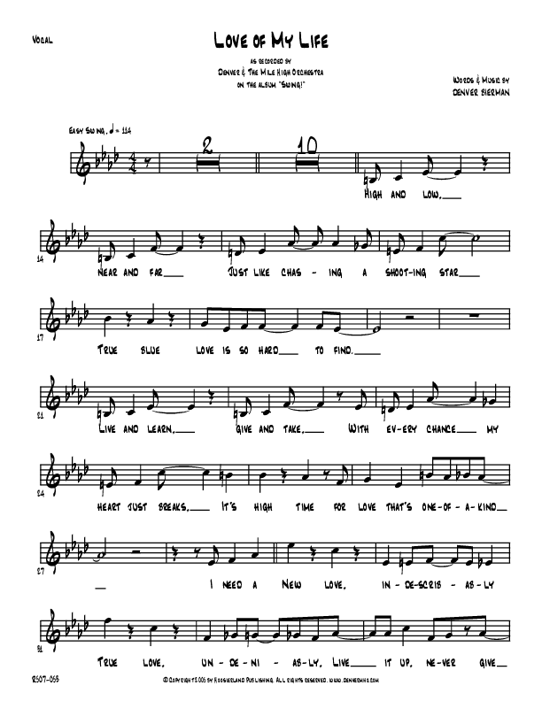 Love Of My Life Lead Sheet (Denver Bierman)